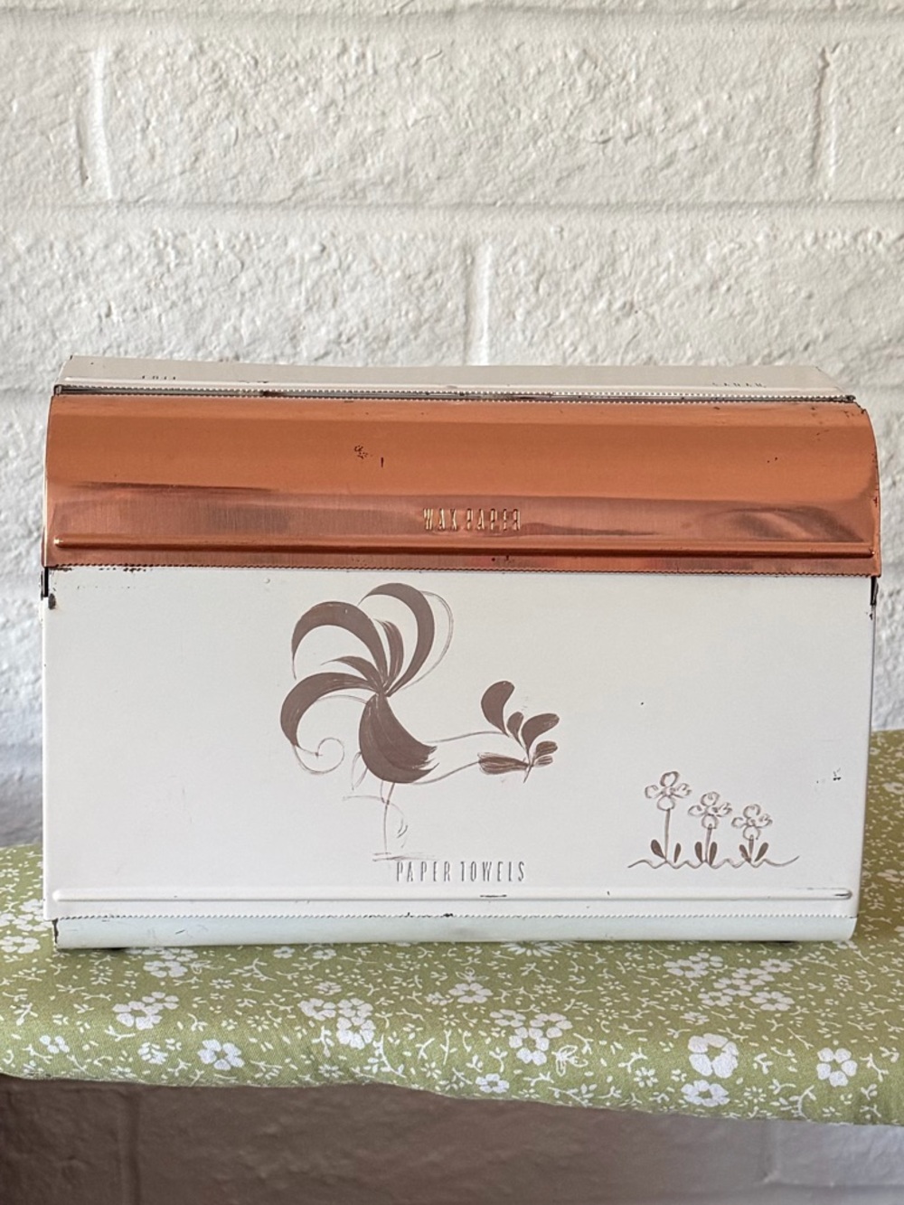 Vintage Ransburg Rooster Wall Mount Foil Wax Paper Towel Metal Dispenser Copper
